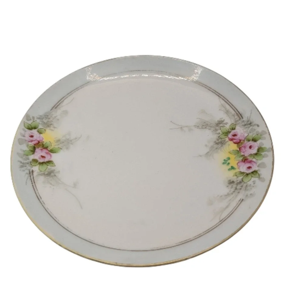 Vintage Meito China Bread Plate Bone‎ China Blue Pink Hand Painted Floral Japan